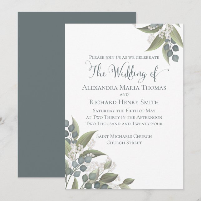 Invitación Elegante Foliage de la vegetación del Eucalipto az (Anverso / Reverso)