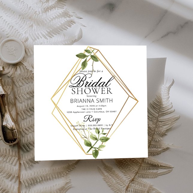 Invitación Elegante Foliage ducha de novia geométrica (Subido por el creador)