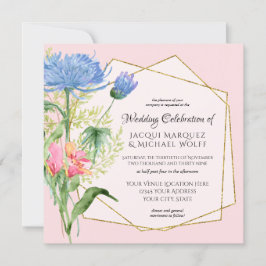 Invitación Elegante Foliage floral Boda rosa azul turbio