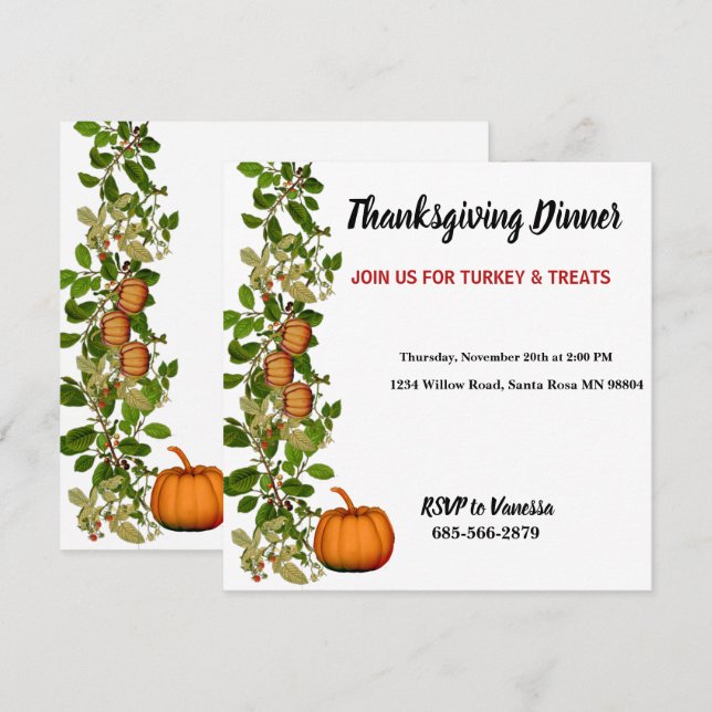 Invitación Elegante Foliage Foliage Pumpkins Acción de Gracia (Anverso / Reverso)