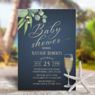 Invitación Elegante Foliage Gold Typography Nave Baby Shower