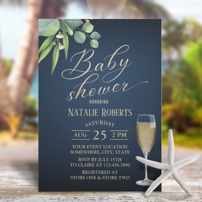 Invitación Elegante Foliage Gold Typography Nave Baby Shower (Subido por el creador)