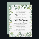 Invitación Elegante Foliage Tropical Verde Bat Mitzvah<br><div class="desc">Esta elegante invitación al murciélago tropical verde follaje mitzvah es perfecta para una simple mitzvah de murciélago. Este diseño hecho a mano presenta una acuarela de hermosas hojas verdes.</div>