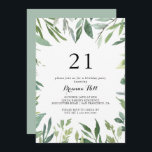 Invitación Elegante Foliage Verde Tropical Fiesta de cumpleañ<br><div class="desc">Esta elegante invitación a la fiesta de cumpleaños 21 del follaje tropical verde es perfecta para una simple celebración de cumpleaños. Este diseño hecho a mano presenta una acuarela de hermosas hojas verdes.</div>