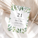 Invitación Elegante Foliage Verde Tropical Fiesta de cumpleañ<br><div class="desc">Esta elegante invitación a la fiesta de cumpleaños 21 del follaje tropical verde es perfecta para una simple celebración de cumpleaños. Este diseño hecho a mano presenta una acuarela de hermosas hojas verdes.</div>