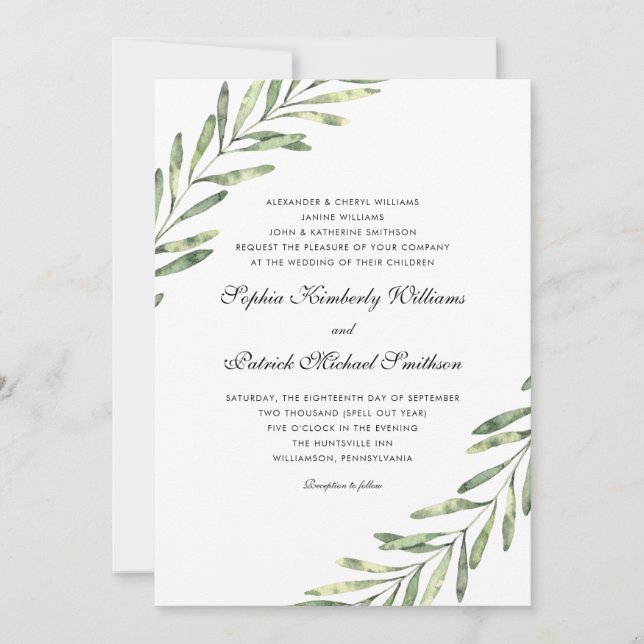 Invitación Elegante follaje | 3 conjuntos de padres que aloja (Anverso)