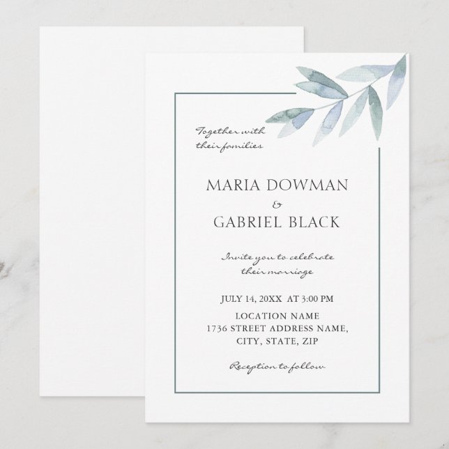 Invitación Elegante follaje acuático boda ventilado (Anverso / Reverso)