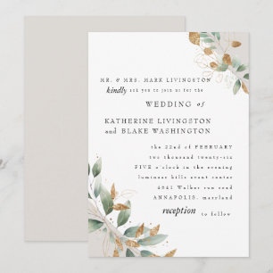 Invitación Elegante follaje crema novia padres boda mate