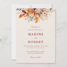 Elegante follaje de otoño acuarela suave boda