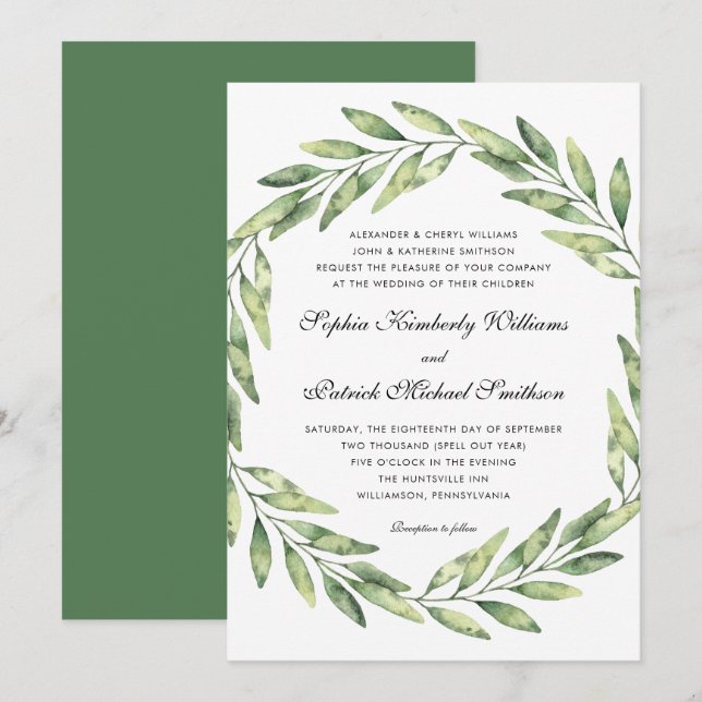 Invitación Elegante follaje | padres que acogen a un boda (Anverso / Reverso)