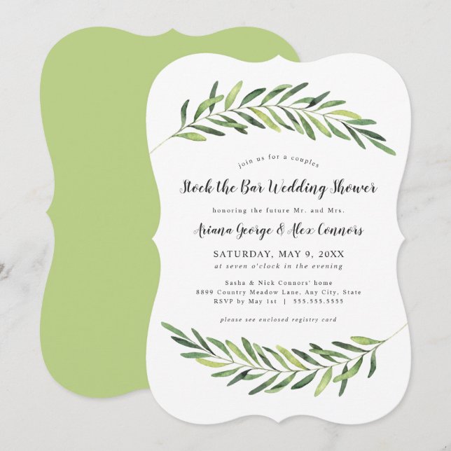 Invitación Elegante follaje stock la ducha de bodas bar (Anverso / Reverso)