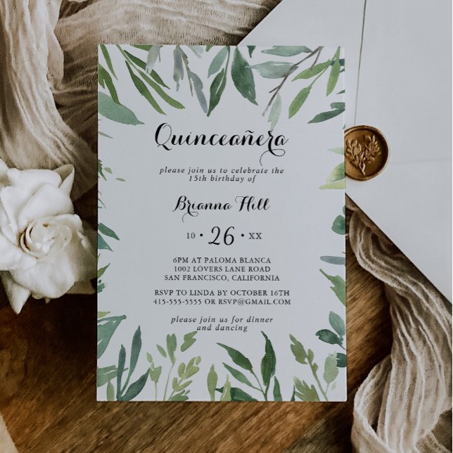 Invitación Elegante follaje tropical verde Quinceañera (Subido por el creador)