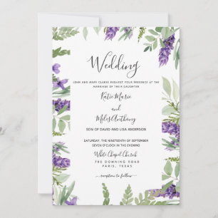 Invitación Elegante Follaje y Boda de Lavanda