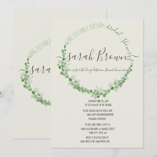 INVITACIÓN ELEGANTE FOLLETO VERDE DUCHA VIRTUAL BRIDAL (Anverso / Reverso)