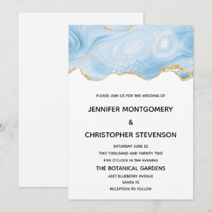 Invitación Elegante fondo de ónix azul y dorado para boda