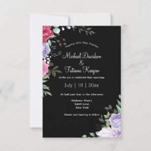 Invitación Elegante Fondo Negro Acuarela Floral Boda