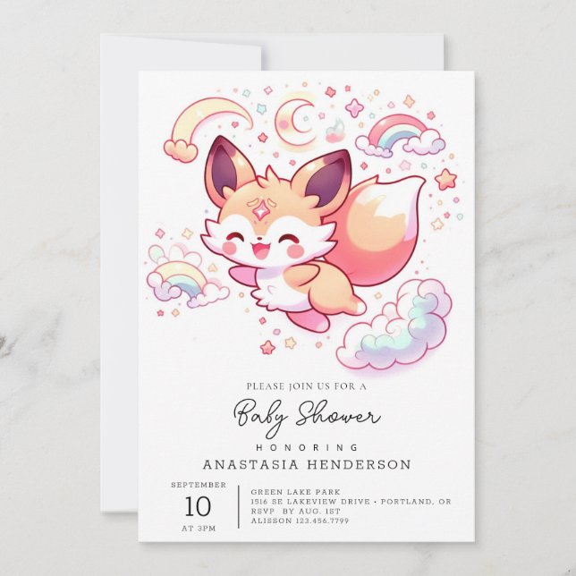 Invitación Elegante Forest Fox Baby Shower (Anverso)