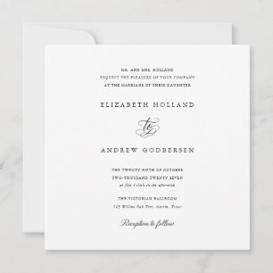 Invitación Elegante Formal Boda Cuadrada en Blanco y Negro