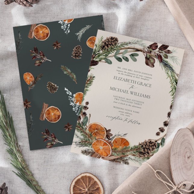 Invitación Elegante formal Boda de la vegetación de los cítri (Easily personalize this formal bohemian citrus invitation for the perfect fall or winter wedding)