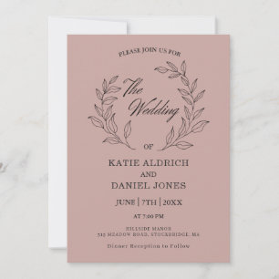 Invitación Elegante formal de hojas modernas Lilac Boda negro