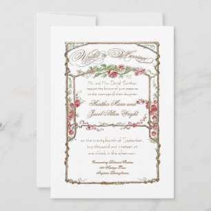 Invitación Elegante Formal Enrejado Floral de Rosa Roja para 