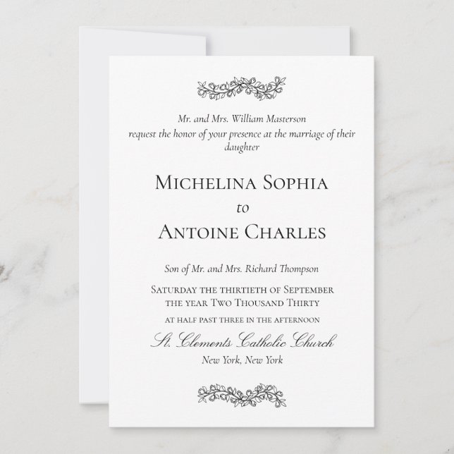 Invitación Elegante Formal Negro y Blanco | Boda (Anverso)