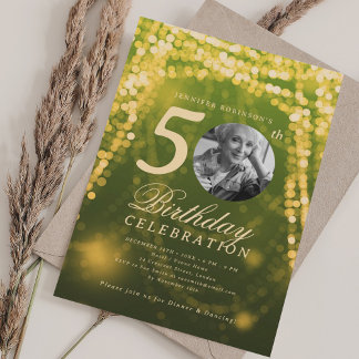 Invitación Elegante foto 50.ª auriculares con luz verde de or