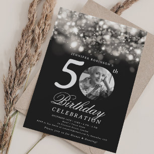 Invitación Elegante foto 50 cumpleaños plata glamour de media