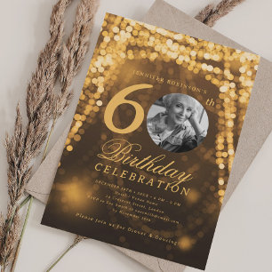 Invitación Elegante foto 60.ª auriculares de oro de cumpleaño