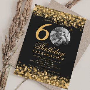 Invitación Elegante foto 60.ª fiesta de cumpleaños Luces de o