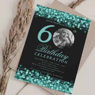 Invitación Elegante foto 60.ª fiesta de cumpleaños Luces Verd