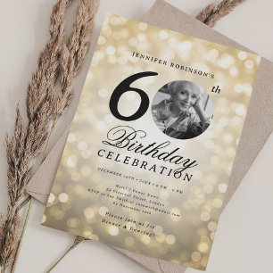 Invitación Elegante foto 60 cumpleaños fiesta de oro Bokeh