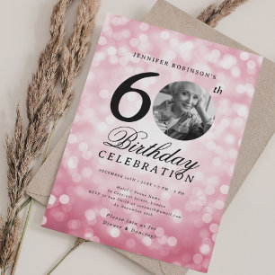 Invitación Elegante foto 60 cumpleaños fiesta Rubor Pink Boke