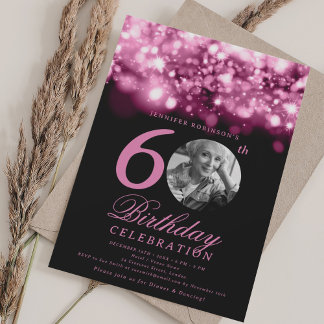 Invitación Elegante foto 60 cumpleaños Rubor Pink Glam