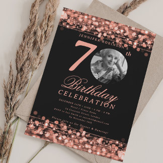 Invitación Elegante foto 70.ª festividad de cumpleaños Rosa L