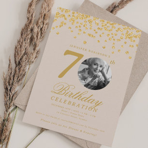 Invitación Elegante Foto 70 Cumpleaños Champagne Dorado