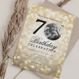 Invitación Elegante foto 70 cumpleaños fiesta de oro Bokeh