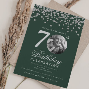 Invitación Elegante foto 70 cumpleaños fiesta de plata verde