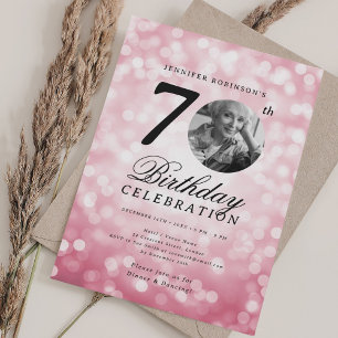 Invitación Elegante foto 70 cumpleaños fiesta Rubor Pink Boke