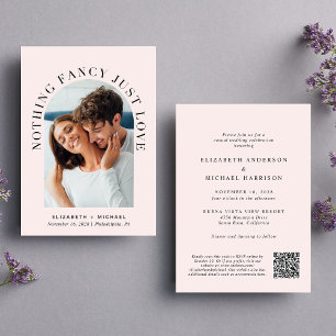 Invitación Elegante Foto Arch Código QR Boda Casual Rosa
