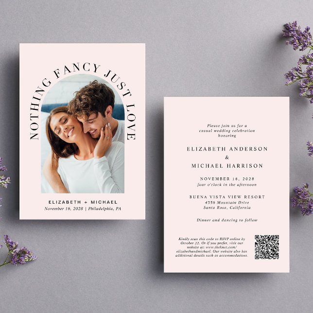 Invitación Elegante Foto Arch Código QR Boda Casual Rosa (Subido por el creador)