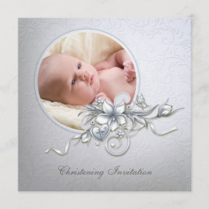 Invitación Elegante Foto Azul Claro Bautizo Bautismo