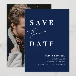 Invitación Elegante foto azul de la marina minimalista salva 