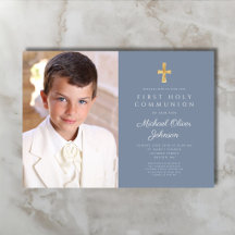Elegante Foto Azul Polvoriento Niño Primera Comuni