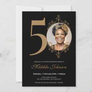 Invitación Elegante foto Black Gold 50 cumpleaños
