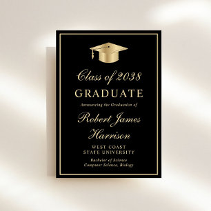 Invitación Elegante foto Black Gold Graduation Party