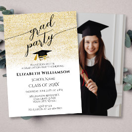 Invitación Elegante foto Black Gold Script Graduación Party