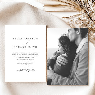 Invitación Elegante foto blanca negra simple Boda moderno