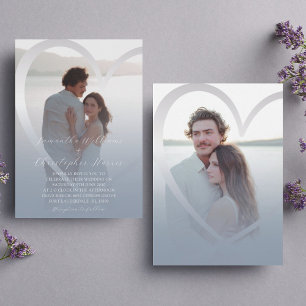 Invitación Elegante foto Boda Corazón de Azul Polvoriento y P