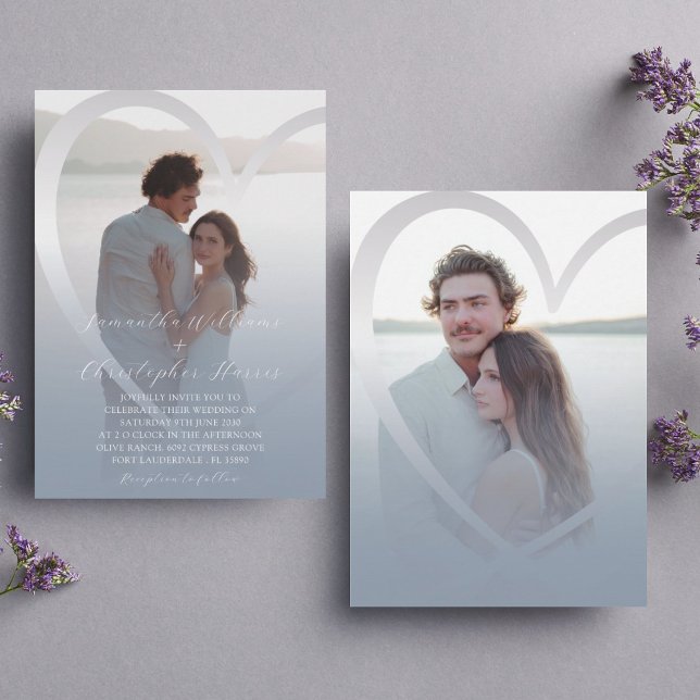 Invitación Elegante foto Boda de corazón azul y plateado (Subido por el creador)